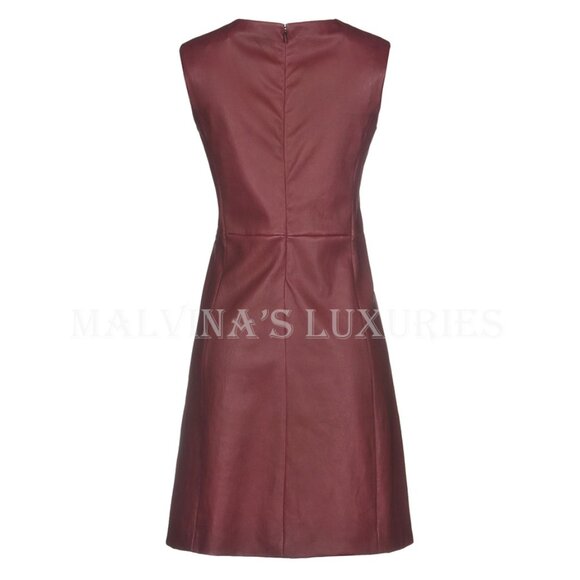 PRADA DRESS GARNET LEATHER SLEEVELESS sz IT 40 US 4 - Picture 7 of 11